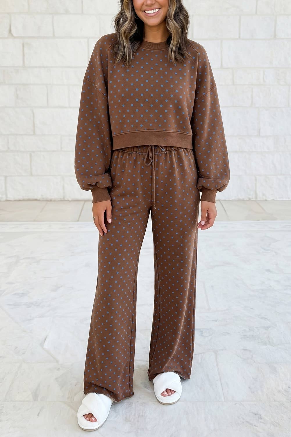 The Bluebonnet & Brown Polka Dot Lounge Set