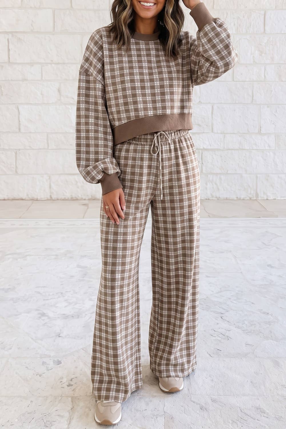 The Sunday Slowdown Plaid Lounge Set