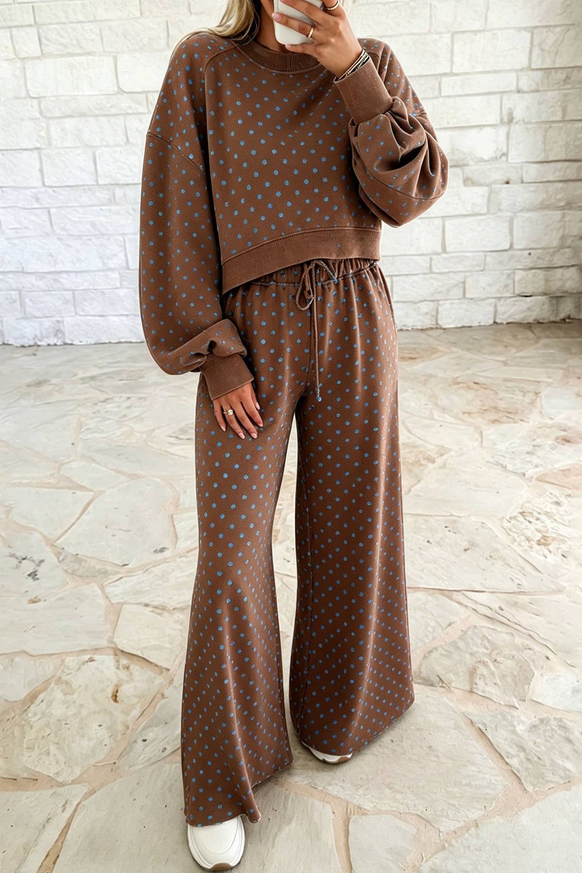 The Bluebonnet & Brown Polka Dot Lounge Set