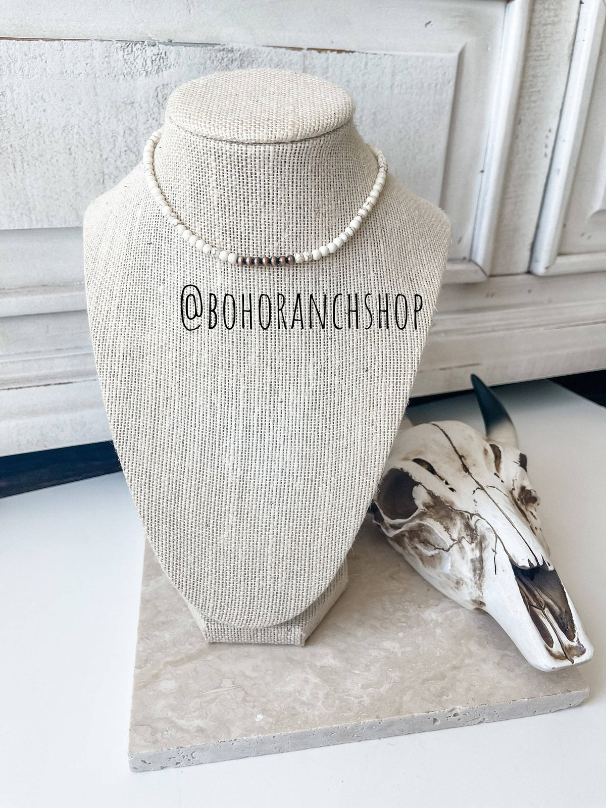 The White Navajo Bead Choker