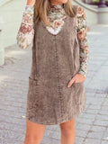 The Burgundy Washed Denim Suspender Dress